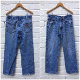 Carhartt Vintage mens 90s blue stone wash denim distressed work trousers size W34 L30